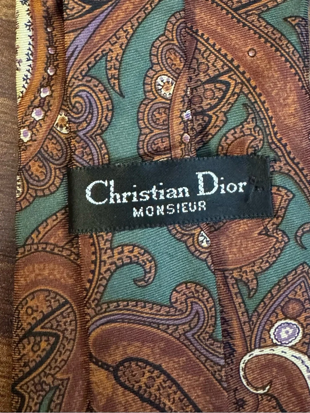 DIOR  Monsieur Vintage Teal and Brown Paisley Silk Tie Made in USA